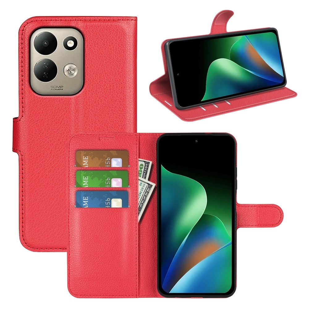 Litchi knížkové pouzdro na Xiaomi Redmi 17 4G/5G - červené
