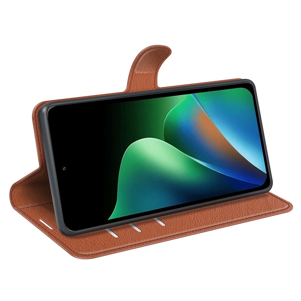 Litchi knížkové pouzdro na Xiaomi Redmi 17 4G/5G - hnědé