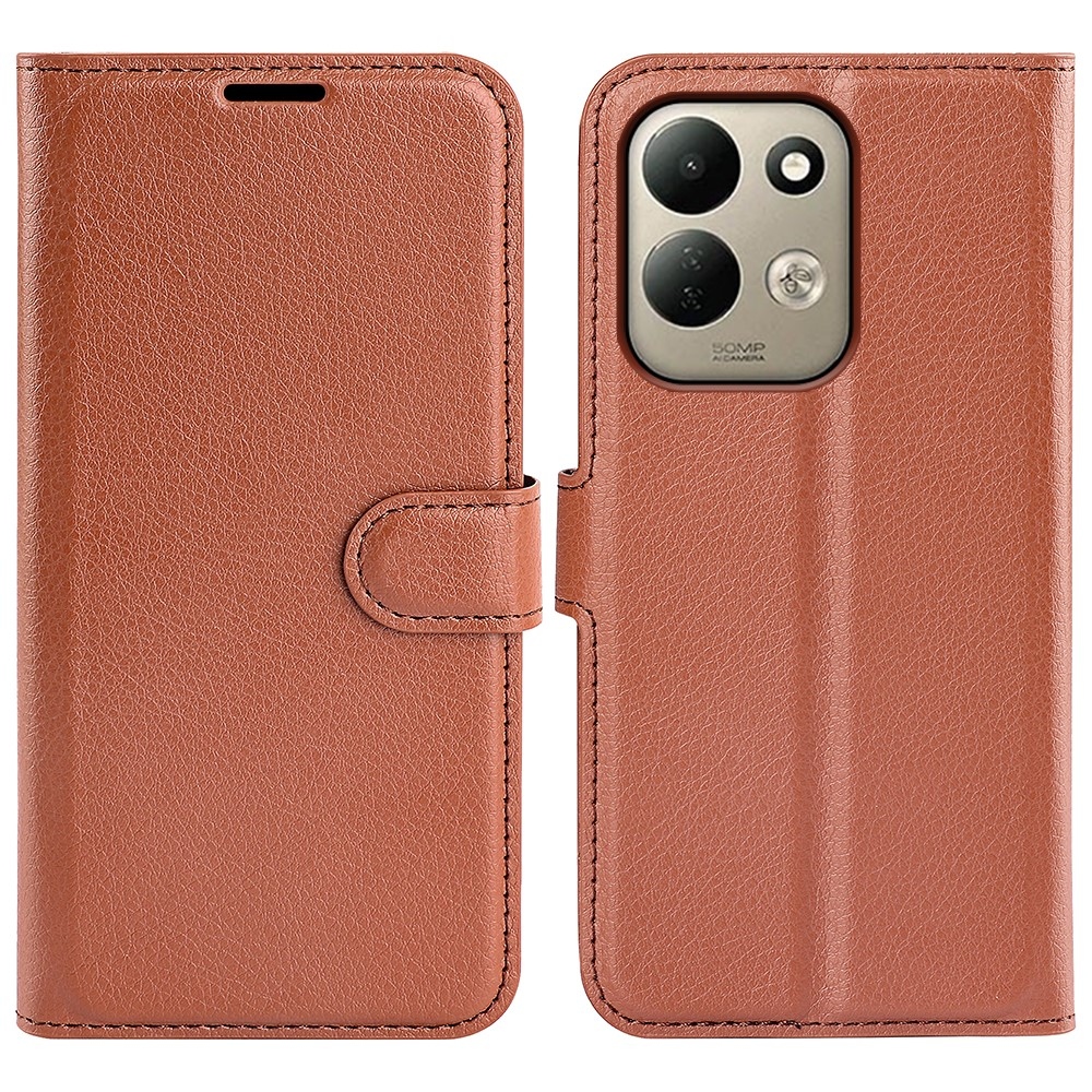 Litchi knížkové pouzdro na Xiaomi Redmi 17 4G/5G - hnědé