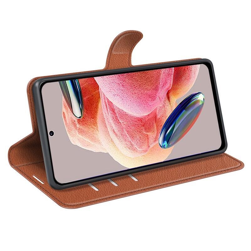 Litchi knížkové pouzdro na Xiaomi Redmi Note 12 4G - hnědé