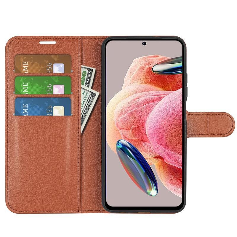 Litchi knížkové pouzdro na Xiaomi Redmi Note 12 4G - hnědé