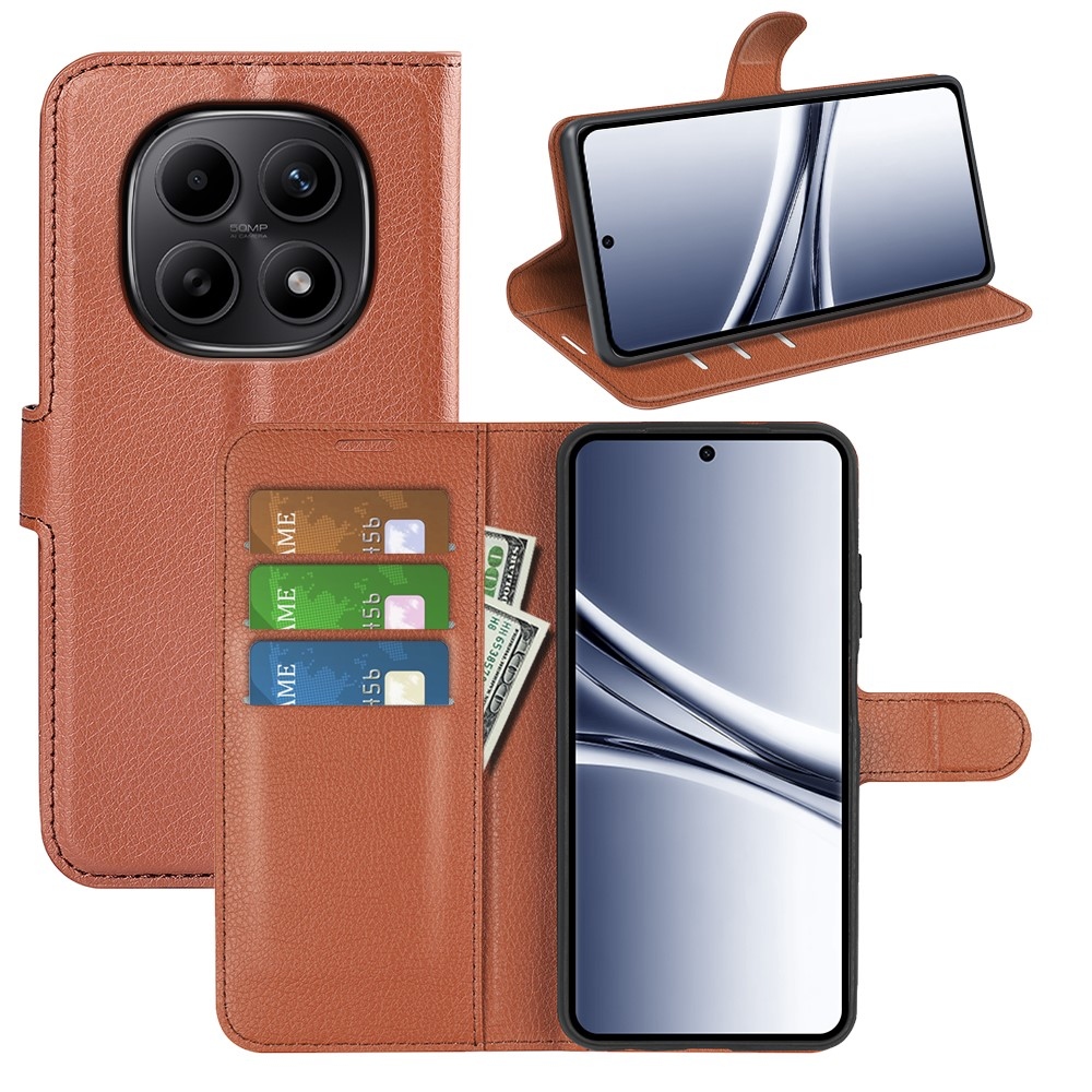 Litchi knížkové pouzdro na Xiaomi Redmi Note 15 4G - hnědé