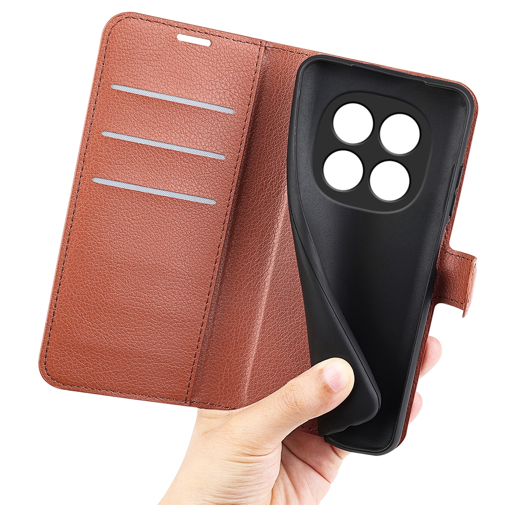 Litchi knížkové pouzdro na Xiaomi Redmi Note 15 Pro 5G - hnědé