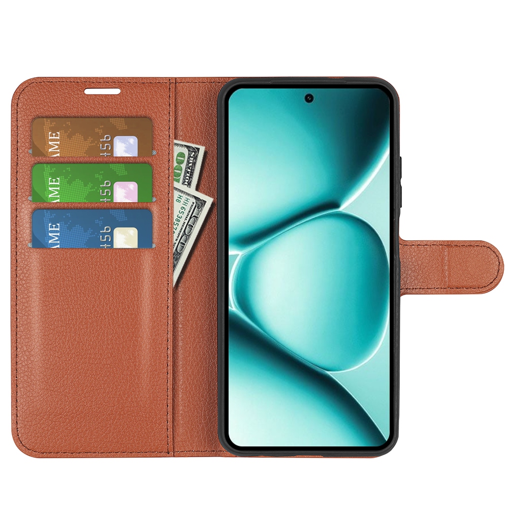 Litchi knížkové pouzdro na Xiaomi Redmi Note 15 Pro 5G - hnědé