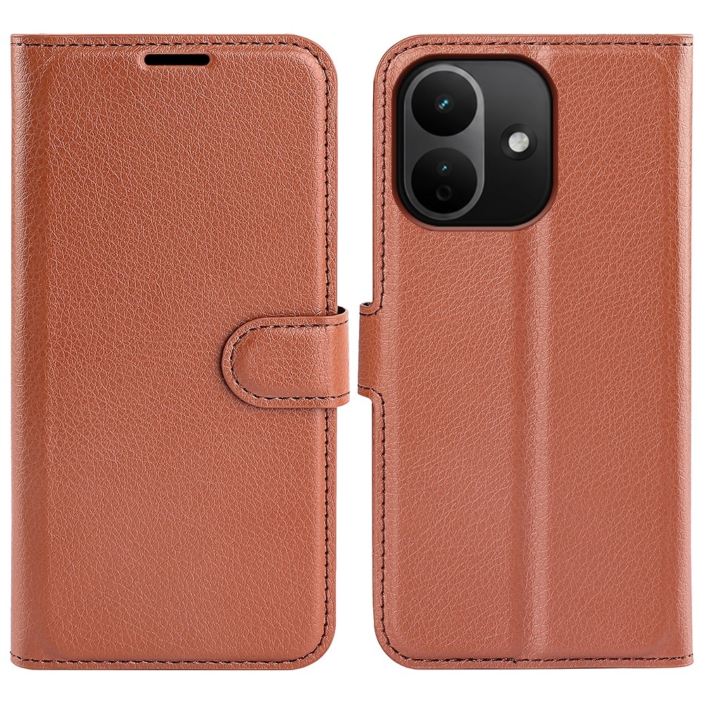 Litchi knížkové pouzdro na Xiaomi Redmi Note 17 Pro 5G - hnědé
