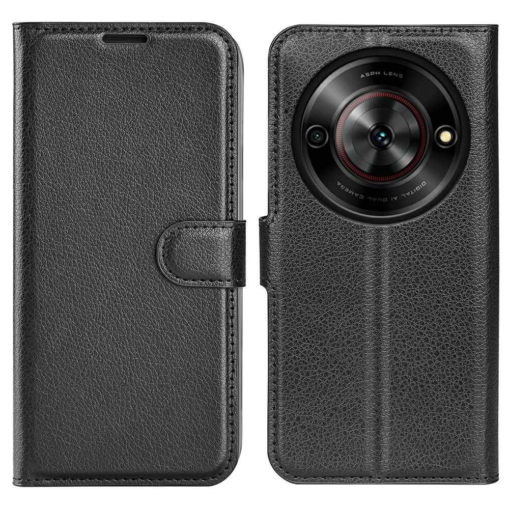 Litchi knížkové pouzdro na ZTE Blade A75 5G - černé