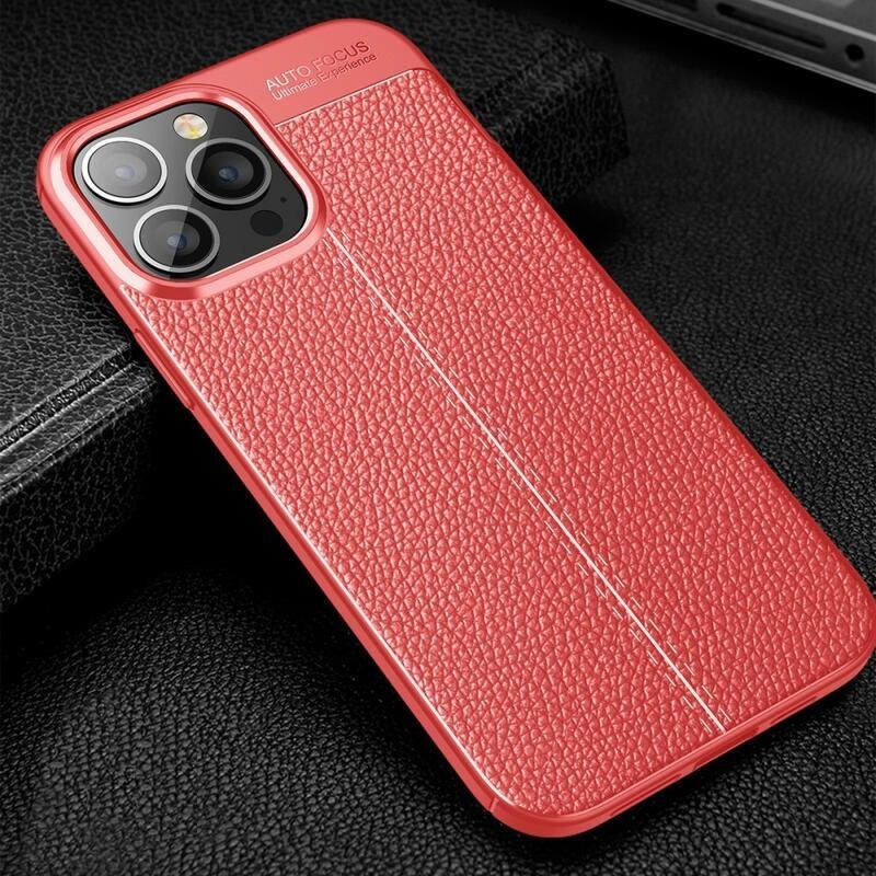Litchi odolný gelový obal na mobil iPhone 13 Pro Max - červený