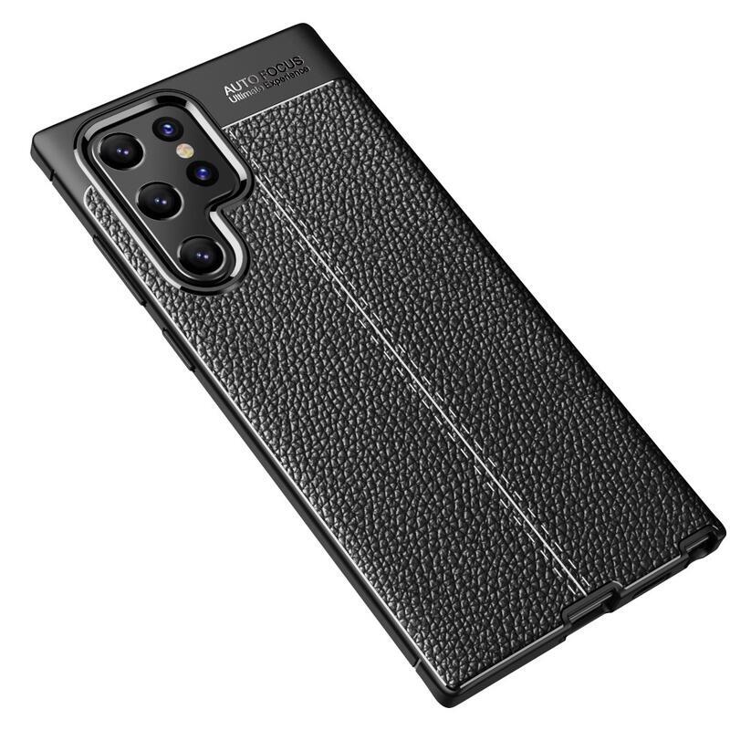 Litchi odolný gelový obal na mobil Samsung Galaxy S22 Ultra 5G - černý