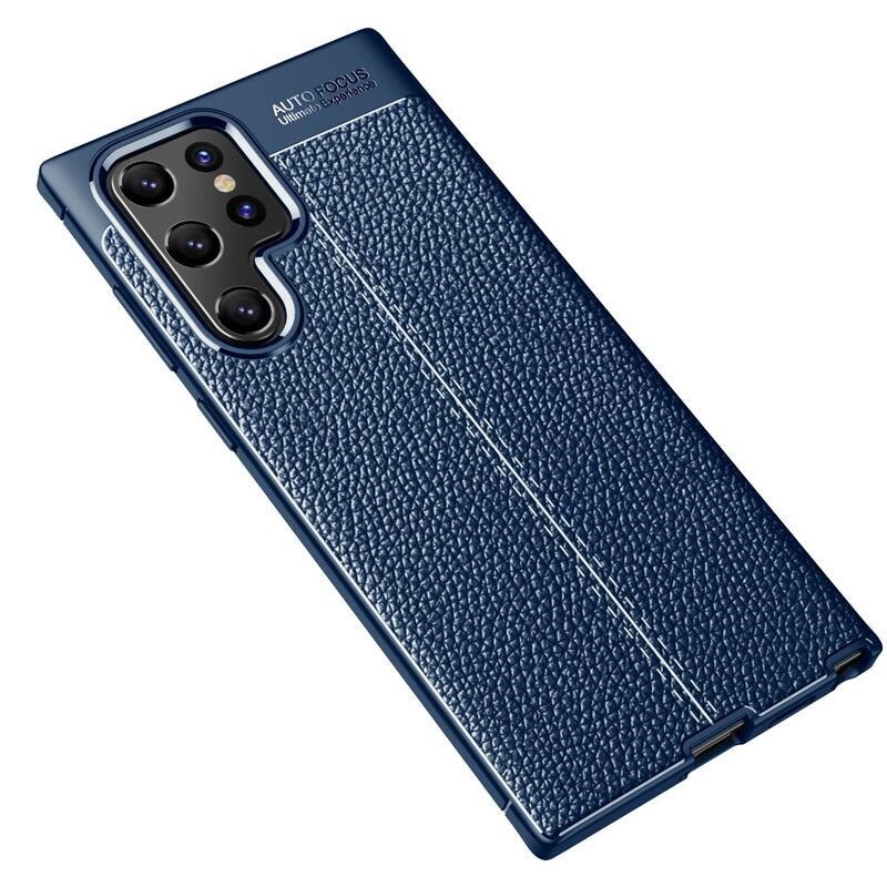 Litchi odolný gelový obal na mobil Samsung Galaxy S22 Ultra 5G - modrý