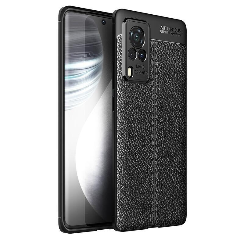 Litchi odolný gelový obal na mobil Vivo X60 Pro 5G - černý