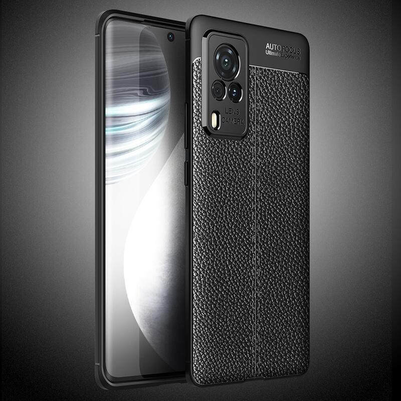 Litchi odolný gelový obal na mobil Vivo X60 Pro 5G - černý