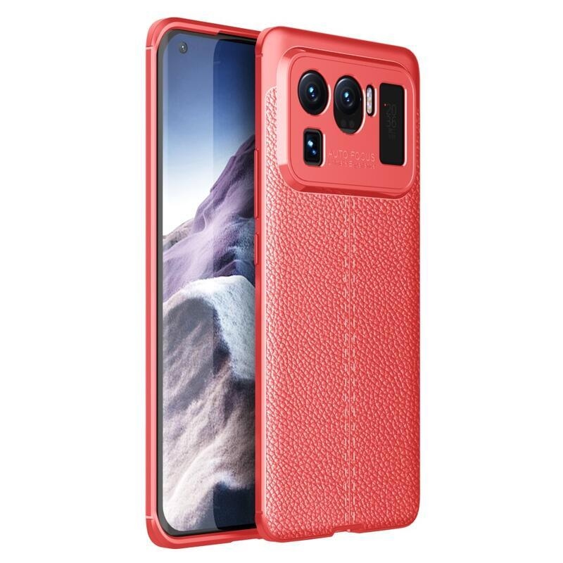 Litchi odolný gelový obal s texturou na mobil Xiaomi Mi 11 Ultra - červený