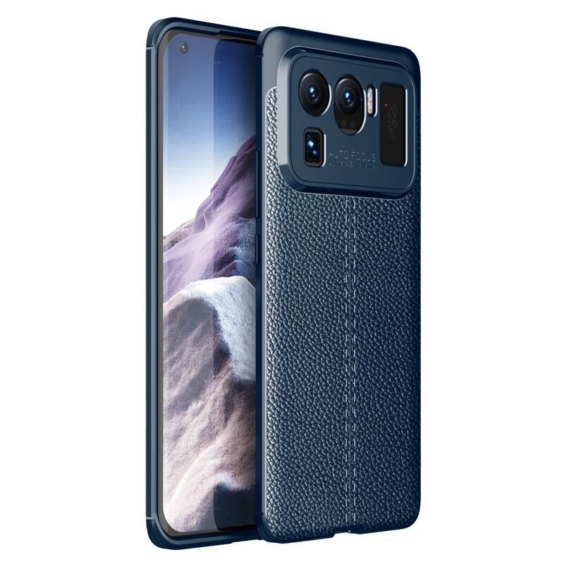 Litchi odolný gelový obal s texturou na mobil Xiaomi Mi 11 Ultra - modrý