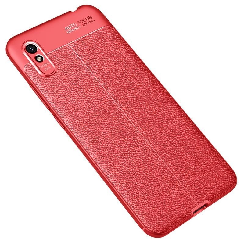 Litchi odolný gelový obal s texturou na mobil Xiaomi Redmi 9A/9AT - červený