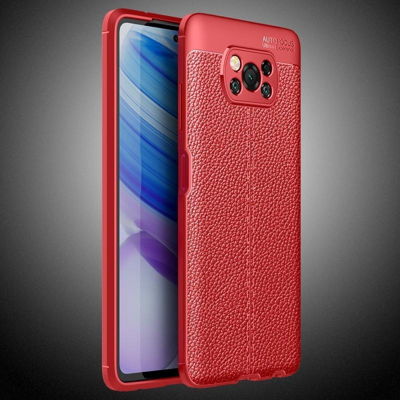 Litchi odolný gelový obal s texturou pro mobil Xiaomi Poco X3/X3 Pro - červený