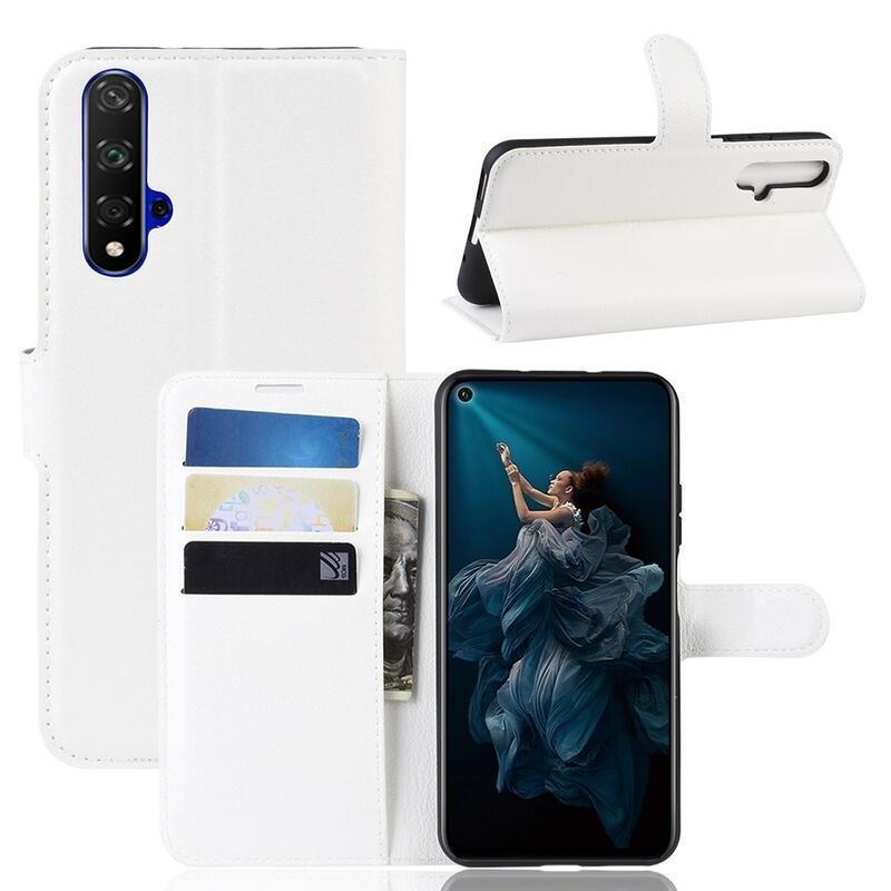 Litchi peněženkové pouzdro na Honor 20/Huawei Nova 5T - bílé