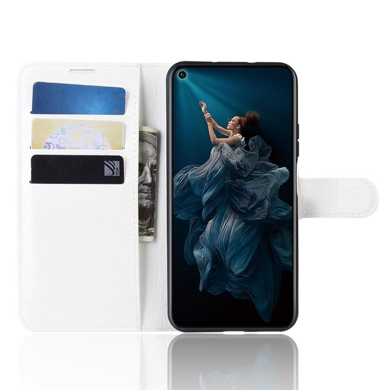 Litchi peněženkové pouzdro na Honor 20/Huawei Nova 5T - bílé
