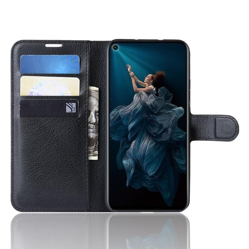 Litchi peněženkové pouzdro na Honor 20/Huawei Nova 5T - černé