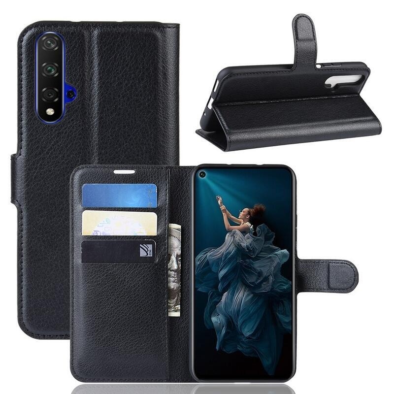 Litchi peněženkové pouzdro na Honor 20/Huawei Nova 5T - černé