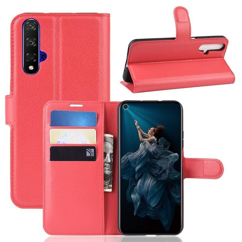 Litchi peněženkové pouzdro na Honor 20/Huawei Nova 5T - červené