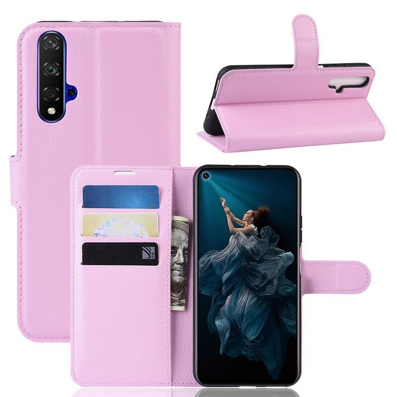 Litchi peněženkové pouzdro na Honor 20/Huawei Nova 5T - růžové