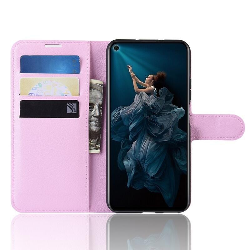 Litchi peněženkové pouzdro na Honor 20/Huawei Nova 5T - růžové
