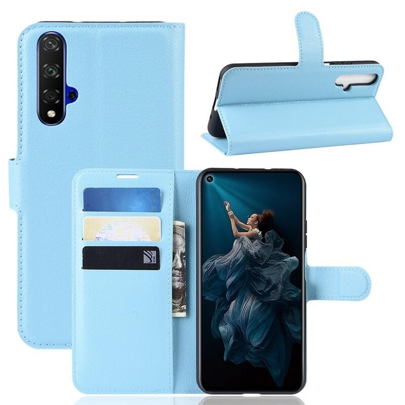 Litchi peněženkové pouzdro na Honor 20/Huawei Nova 5T - světlemodré
