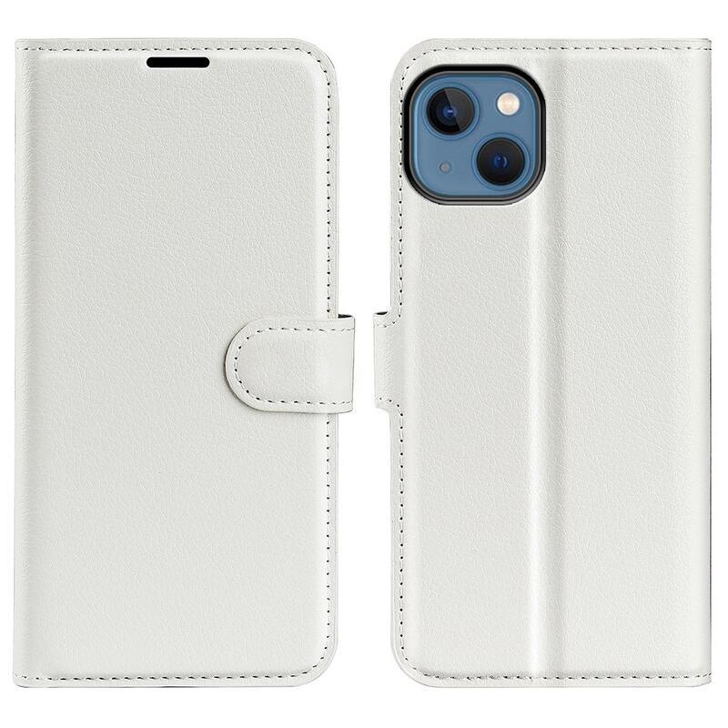 Litchi peněženkové pouzdro na iPhone 14 Plus - bílé