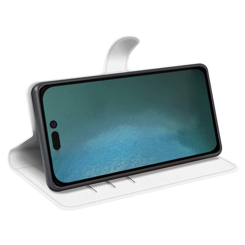 Litchi peněženkové pouzdro na iPhone 14 Plus - bílé