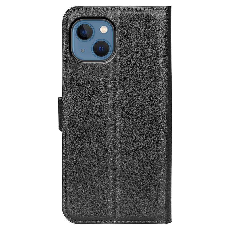 Litchi peněženkové pouzdro na iPhone 14 Plus - černé