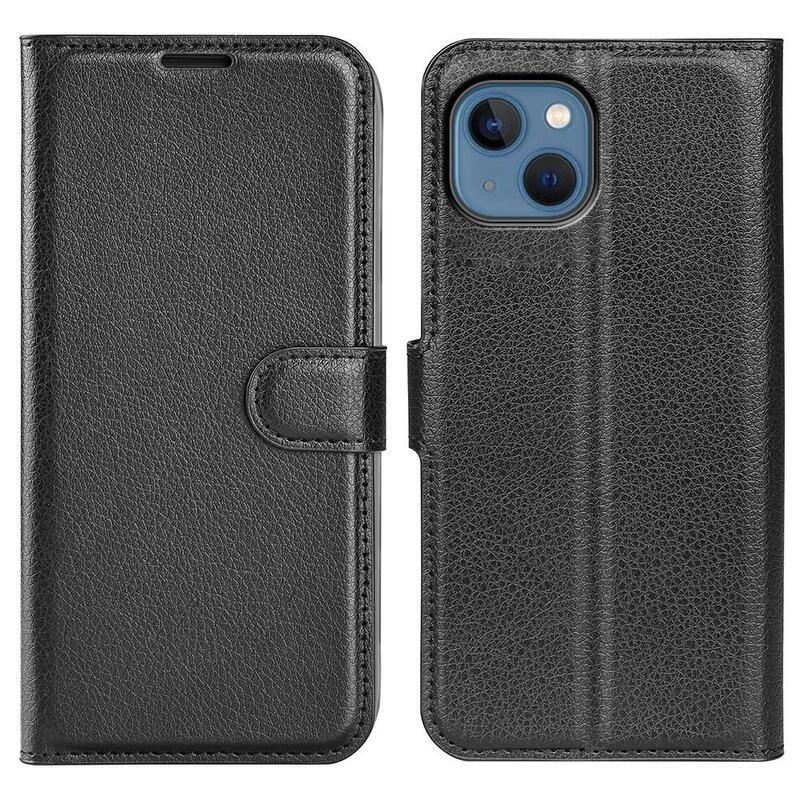 Litchi peněženkové pouzdro na iPhone 14 Plus - černé