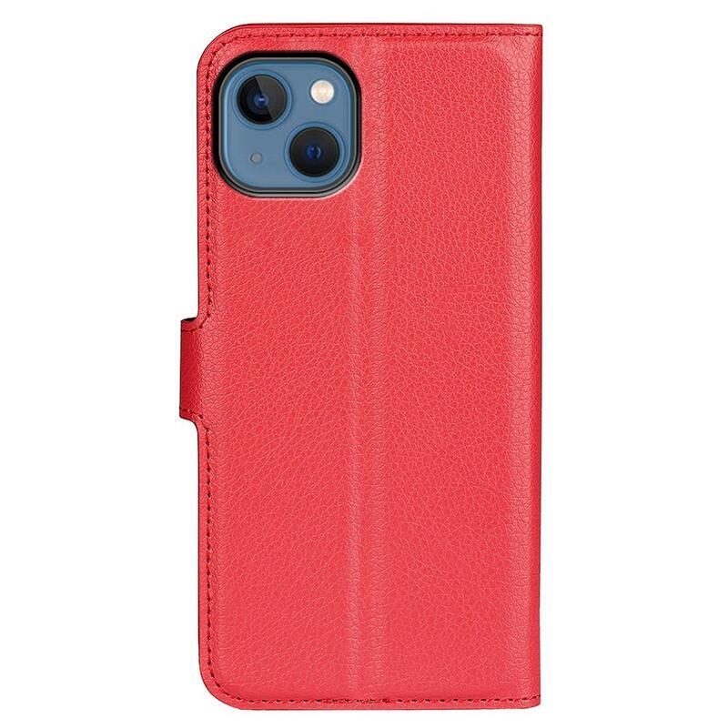 Litchi peněženkové pouzdro na iPhone 14 Plus - červené