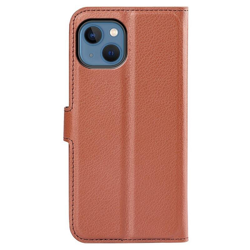 Litchi peněženkové pouzdro na iPhone 14 Plus - hnědé