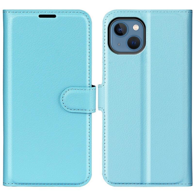 Litchi peněženkové pouzdro na iPhone 14 Plus - modré