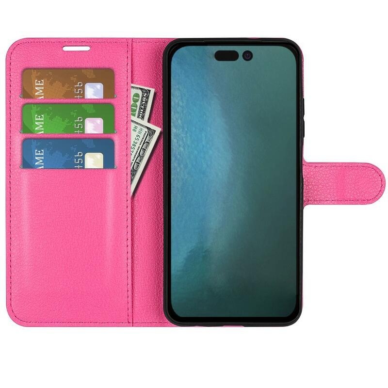 Litchi peněženkové pouzdro na iPhone 14 Plus - rose