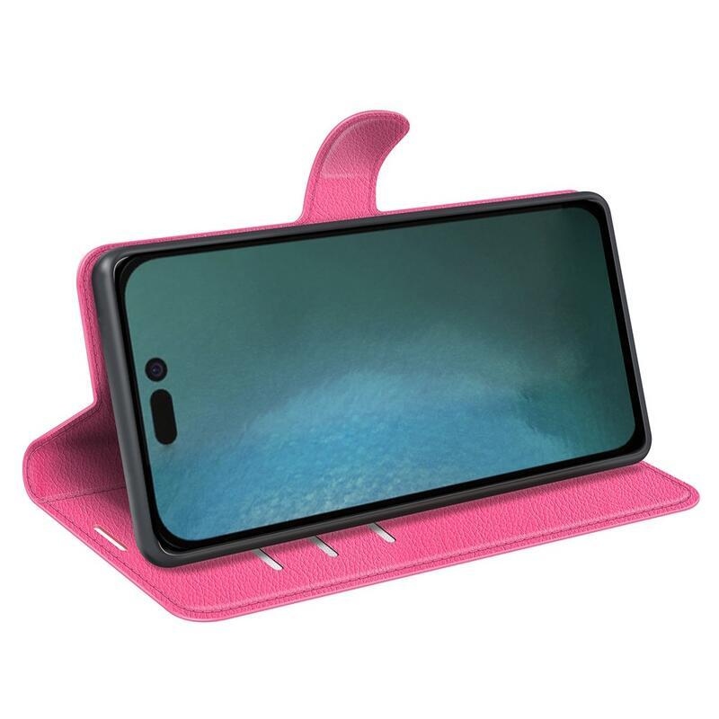 Litchi peněženkové pouzdro na iPhone 14 Plus - rose