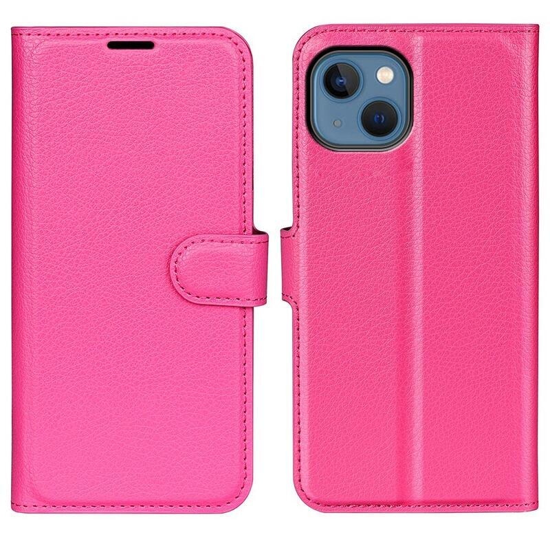 Litchi peněženkové pouzdro na iPhone 14 Plus - rose