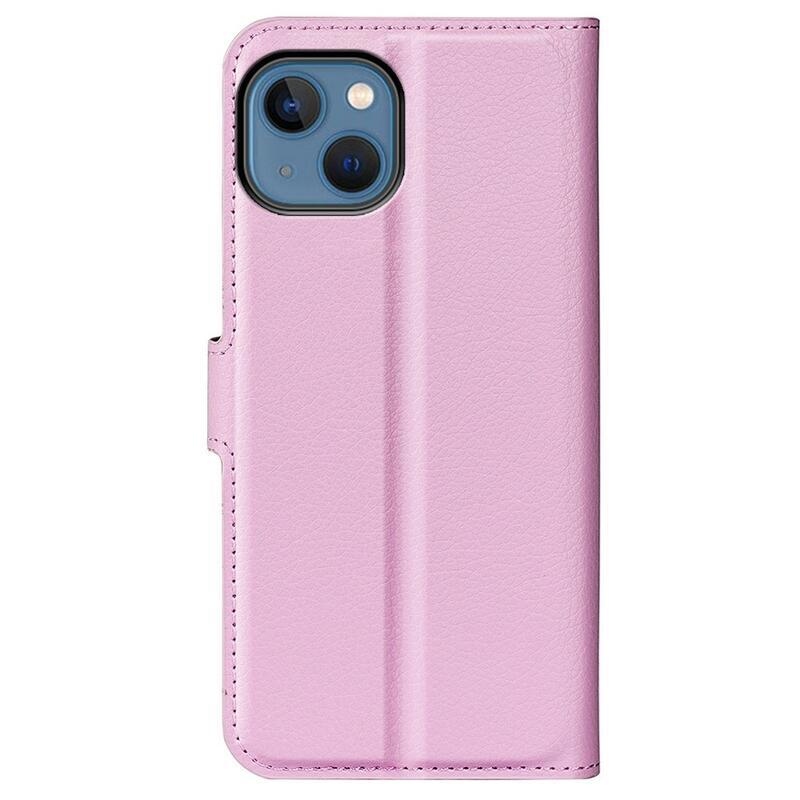 Litchi peněženkové pouzdro na iPhone 14 Plus - růžové