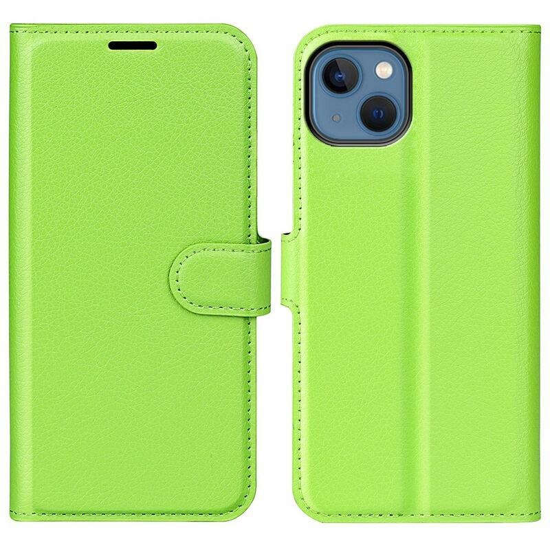 Litchi peněženkové pouzdro na iPhone 14 Plus - zelené