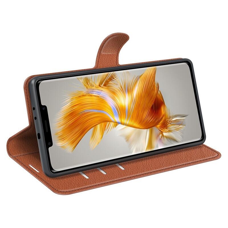Litchi peněženkové pouzdro na mobil Huawei Mate 50 Pro - hnědé