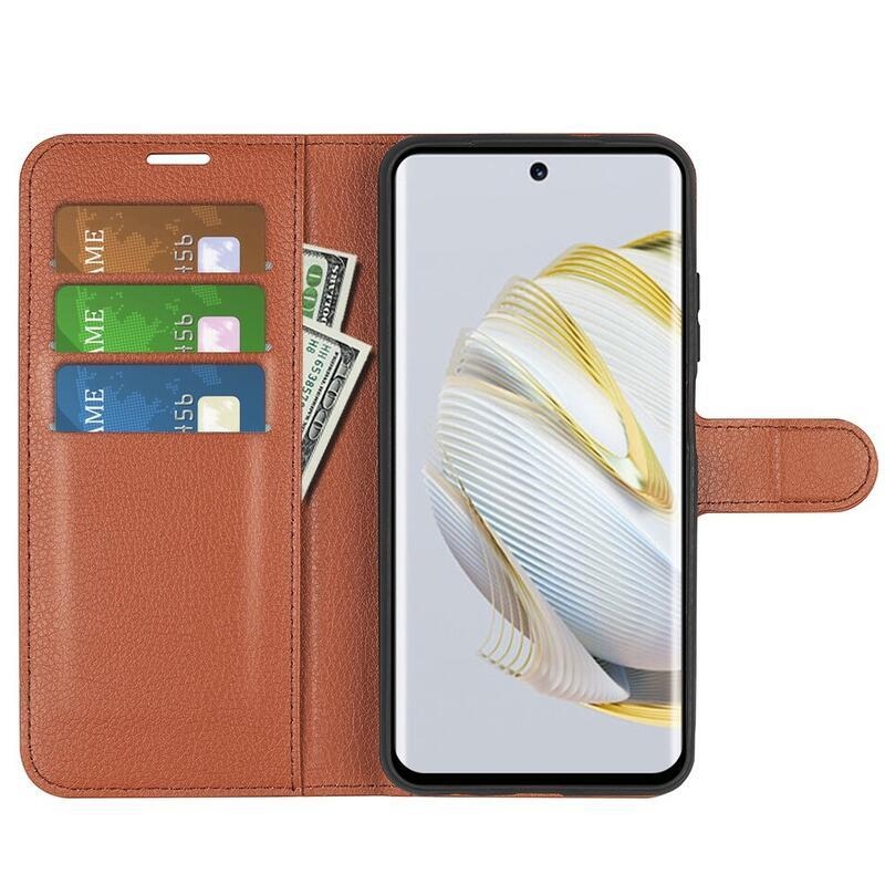 Litchi peněženkové pouzdro na mobil Huawei Nova 10 - hnědé