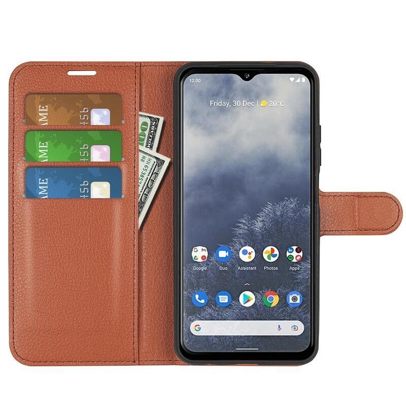 Litchi peněženkové pouzdro na mobil Nokia G60 5G - hnědé