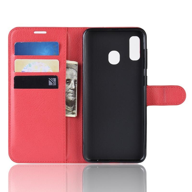 Litchi peněženkové pouzdro na mobil Samsung Galaxy A20e - červené