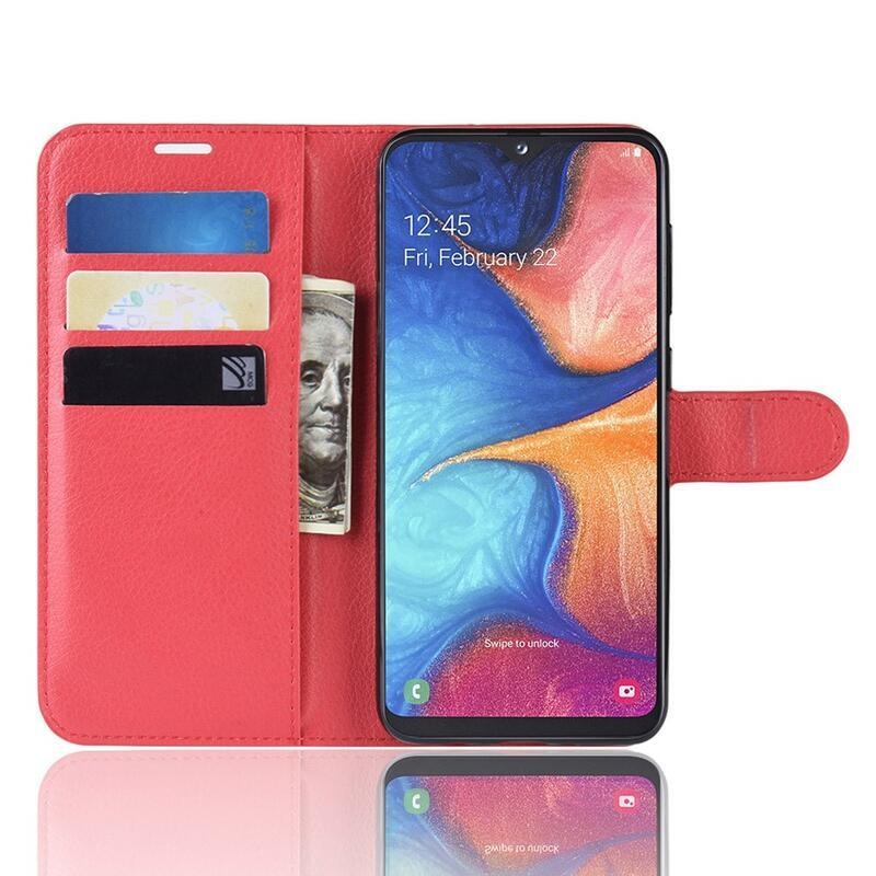 Litchi peněženkové pouzdro na mobil Samsung Galaxy A20e - červené