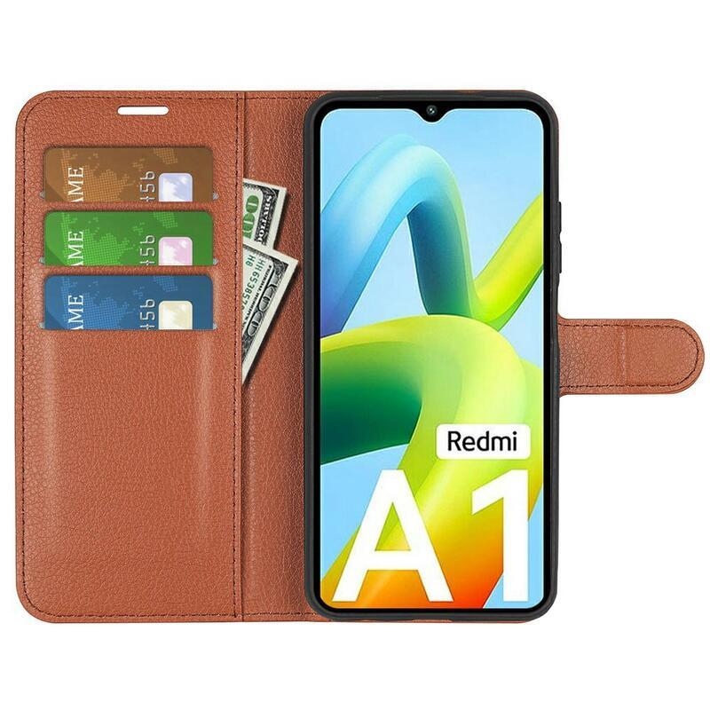 Litchi peněženkové pouzdro na mobil Xiaomi Redmi A1/Redmi A2 - hnědé