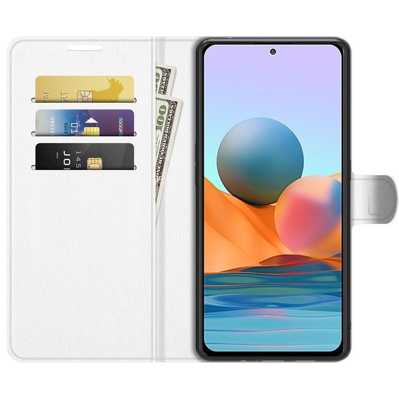 Litchi peněženkové pouzdro na mobil Xiaomi Redmi Note 10 Pro - bílé