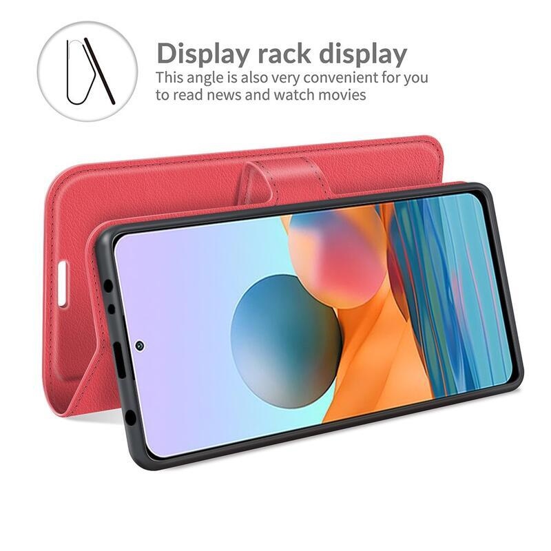 Litchi peněženkové pouzdro na mobil Xiaomi Redmi Note 10 Pro - červené