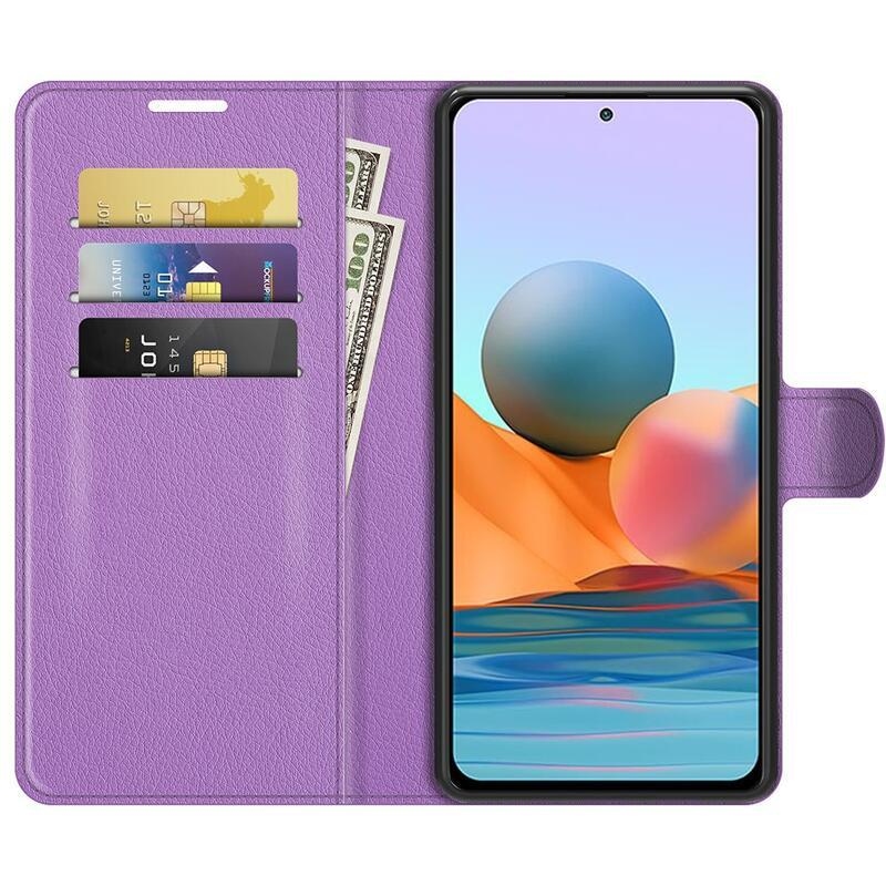 Litchi peněženkové pouzdro na mobil Xiaomi Redmi Note 10 Pro - fialové