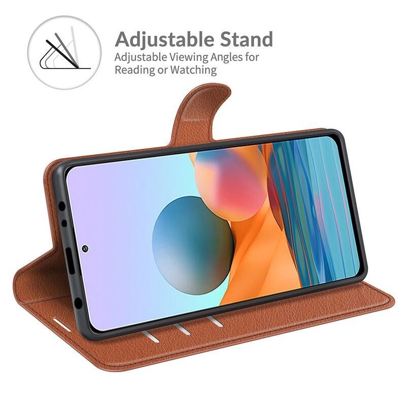 Litchi peněženkové pouzdro na mobil Xiaomi Redmi Note 10 Pro - hnědé