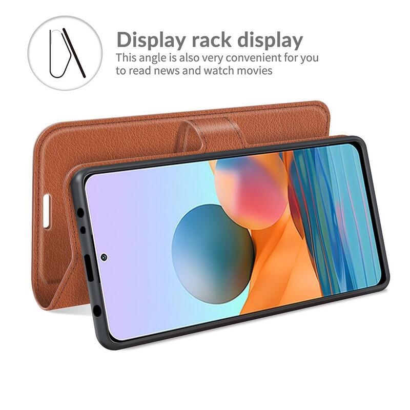 Litchi peněženkové pouzdro na mobil Xiaomi Redmi Note 10 Pro - hnědé